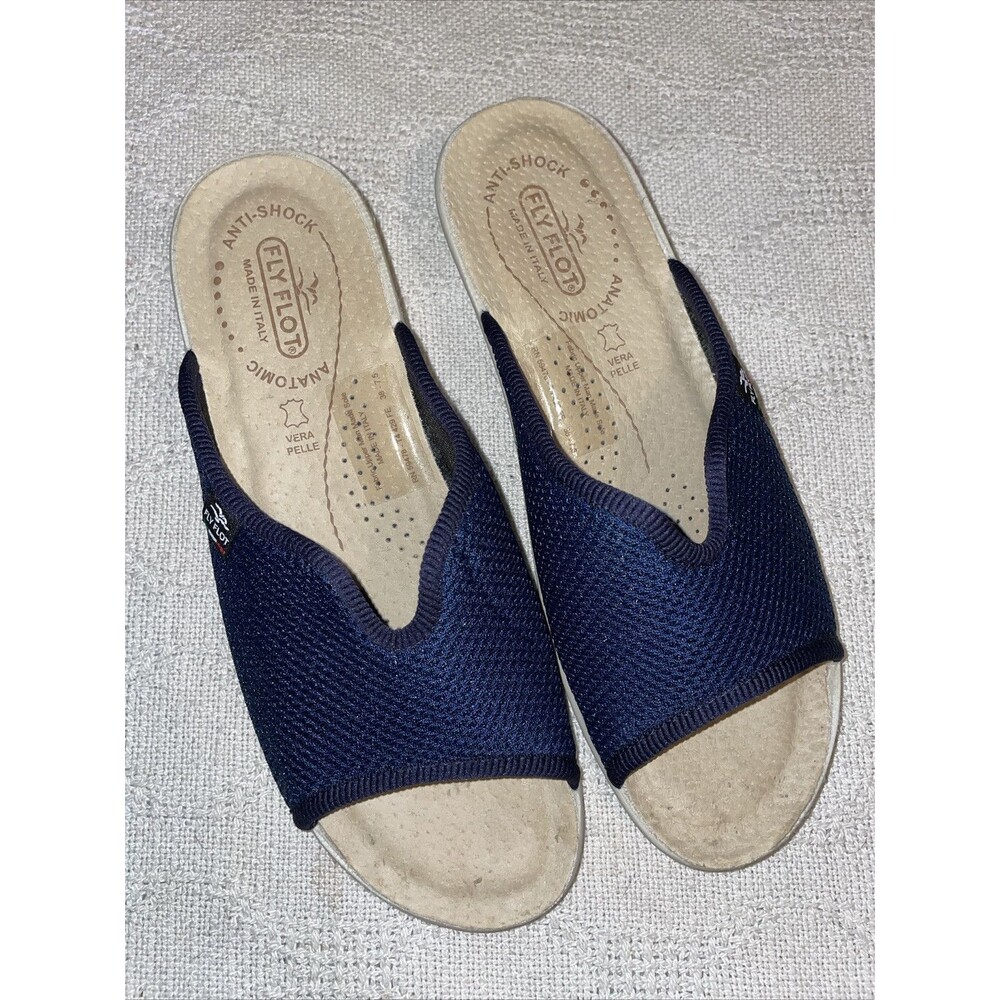 Fly Flot Italy Womens Comfort Slides Size 38 U.S. 7 M Navy Blue Fabric Cruise